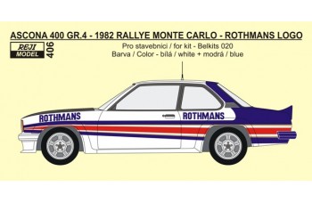 Decal – Opel Ascona 400 - 1982 Rallye Monte Carlo - Rothmans logo 1/24